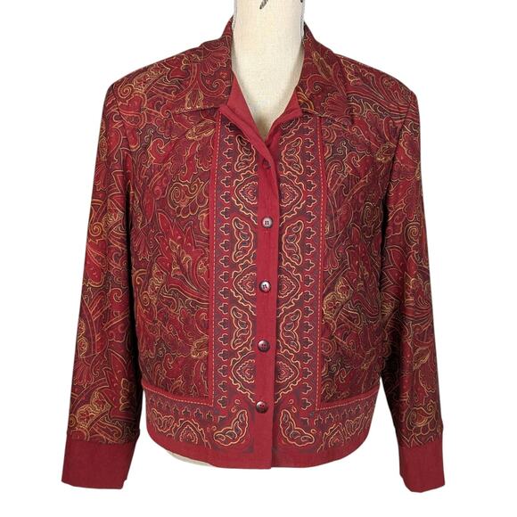 90s Vintage Coldwater Creek Plaid Quilted Jacket Rust Red Brown Size 16 - Picture 2 of 16